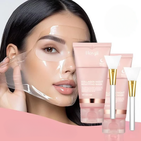 Máscara Noturna de Colágeno Coreana Hoygi 75g – Anti-Idade, Hidratante e Clareadora com Pincel