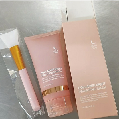 Máscara Noturna de Colágeno Coreana Hoygi 75g – Anti-Idade, Hidratante e Clareadora com Pincel